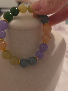 Multi-Color Jade Stretch Bracelet with Gold Accents